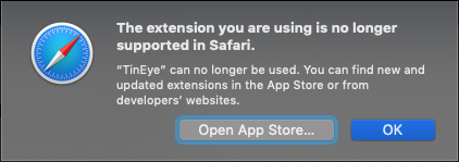 Safari "extension no longer supported" message